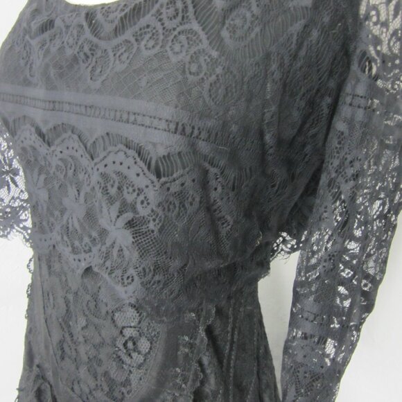 Free People Open Back Black Allover Lace Midi Dress Open Back Size S - Picture 2 of 8